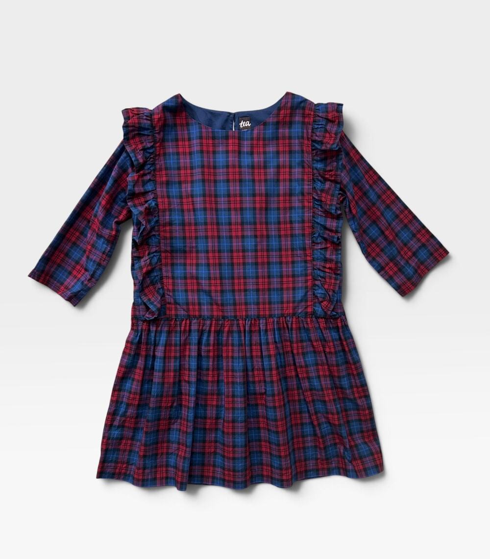Tea Collection Plaid Poplin Ruffle Dress, Size 14